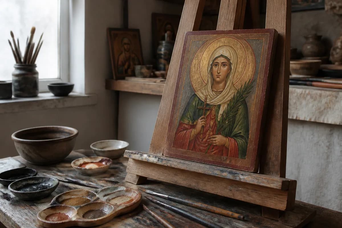 Ikona patrona w pracowni ikonopisarskiej