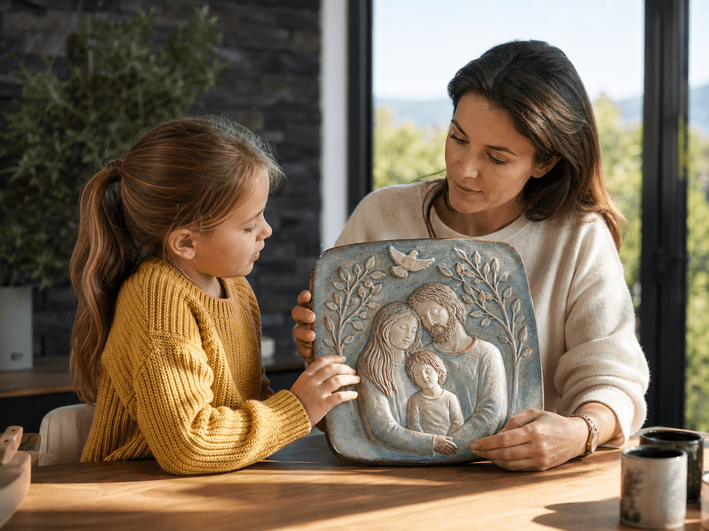 Mama i córka wspólnie wybierają religijną pamiątkę